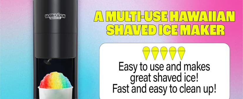 Hawaiian Shaved Ice S777 Snow Cone and Shaved Ice Machine with Blade Adjustment Knob and 5 Reusable Plastic Ice Mold Cups. Great for Granitas, Seltzers, Italian Soda and More 120V, Matte Black