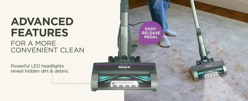 Shark Detect Ultralight Corded Stick Vacuum with Direction Detect and Self-Cleaning Brushroll, Powerful Hair Pickup, Ultra-Lightweight, Crevice & Upholstery Tool Included, Evergreen, HZ752