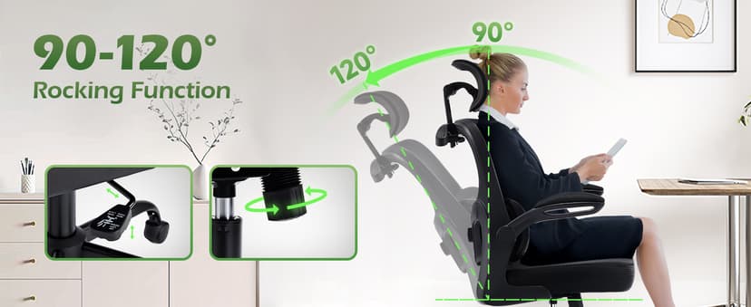 AreShark Office Chair Ergonomic Desk Chairs with Adjustable Lumbar Support& Headrest Hanger, High Back Breathable Mesh Chair with Wheels, Rolling Swivel Comfy Task Computer Chair for Home Work Gaming