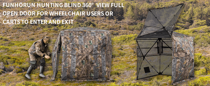FUNHORUN Hunting Blind 270/360 Degree See Through Ground Blind with Carrying Bag, 2/3/4 Person Pop Up Camouflage Tent Portable Concealed Shelter
