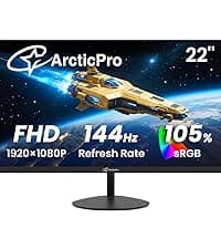 ArcticPro 22 inch 100Hz Monitor, Full HD (1920 x 1080p) Computer Monitor, 105% sRGB, 3000:1 Contrast, 3-Sided Frameless, Ultra Slim, VESA, LowBlue Mode, Tilt Adjust, HDMI *1, VGA*1