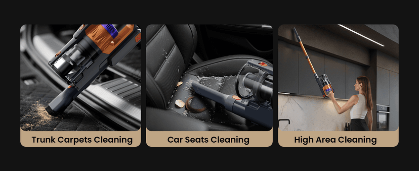 Cordless Vacuum Cleaner for Home, Upgraded 60Kpa Powerful Suction Pet Hair Vacuum with 70min Runtime, Green LED Light for Hardwood Floors & Carpet, Self-Standing Rechargeable Stick Vacuum, Golden