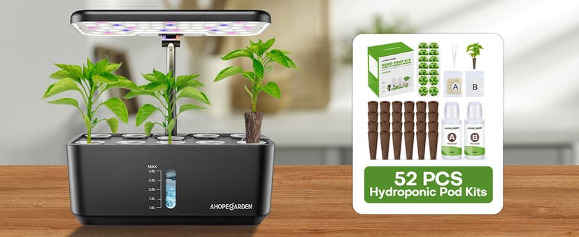 Plant Germination Kit Herb Vegetable Growth Lamp Countertop, Hydroponic Planter Grower Harvest Lettuce for Healthy Home Cooks Ahopegarden Indoor Garden Hydroponics Growing System: 10 Pods Kit with LED B0B6BB4TVC