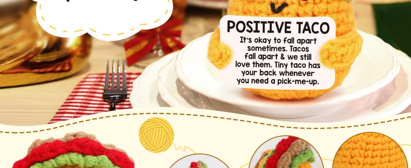 Positive Crochet Taco Christmas Birthday Gifts for Women Men Self Care Son Back to School Mom Dad Daughter Sister Friend Coworkers Relaxation Gift Desk Home Fall Decor Emotional Inspirational Support