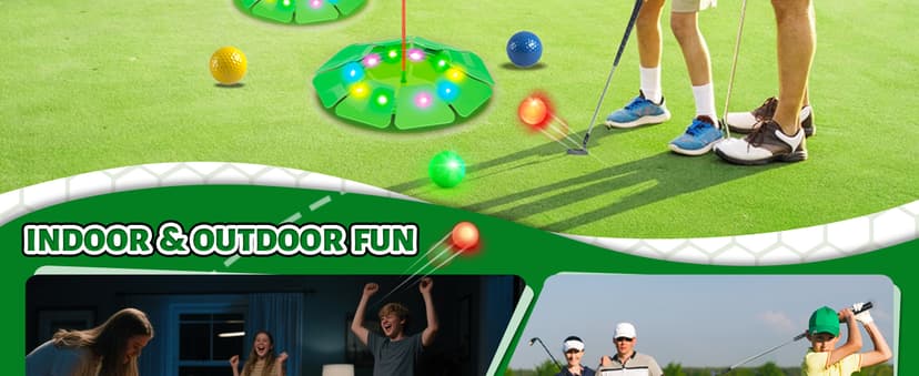VATOS Light up Golf Putting Game Set - Glow Mini Golf Toy with 4 LED Holes, 4 Balls(2 Glow), Extendable Putter,Build Your Own Course at Home Indoor Outdoor Family Fun Golf Gifts for Kids Adults Golfer