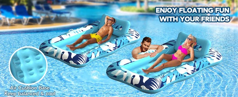 Pool Floats Adult,76" x 48" XL Inflatable Tanning Pool Lounger Float with Pillow,4 in 1 Suntan Tub Sunbathing Raft Floatie Water-Filled Mattress Kids Pool Ball Pit,Perfect for Lake River Party & Relax