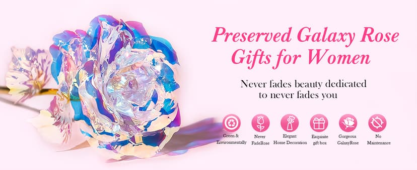 Beferr Gifts for Women Mom Galaxy Rose Glass Crystal Flowers with Heart-Shaped Base Eternal Roses Forever Flowers Mother's Birthday Gifts for Grandma Daughters Wife Sister Kids