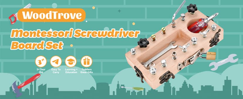 Montessori Screwdriver Board Set with Lock and Key, Montessori Toys for 3 4 5 Year Old, Wooden Screw Driver Activities Tools, Fine Motor Skills Preschool Learning Sensory Toy B0G4VS2511