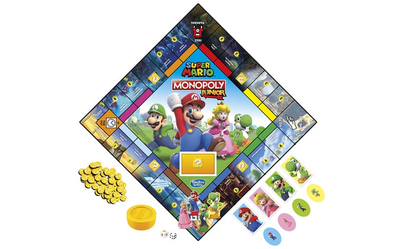 Monopoly Junior Super Mario Edition Board Game, Fun Kids' Ages 5 and Up, Explore The Mushroom Kingdom as Mario, Peach, Yoshi, or Luigi (Amazon Exclusive)