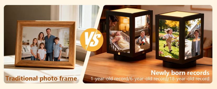 Mixoo 4x6 Picture Frame Light, Vintage Rotating Photo Frame Tabletop Lamp, Touch Desk Lamp for Bedroom Bedside, Table lamps for Office Family Retirement Anniversary Birthday Gifts (Wooden Black) B0FN7D9BXX