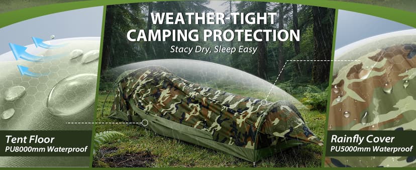 GEERTOP Ultralight Single Person Bivy Tent for Camp Waterproof 1 Man Tent for Camping Hiking Backpacking Hunting Outdoor Survival Gear - Easy Set Up