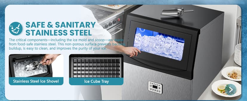 Manastin Commercial Ice Maker, 120lbs/24H Large Ice Machine, 33lbs Storage Capacity, 50 Ice Cubes/15 Mins, Under Counter Ice Maker with Water Filter, Self-Cleaning, Timer, for Home & Bar