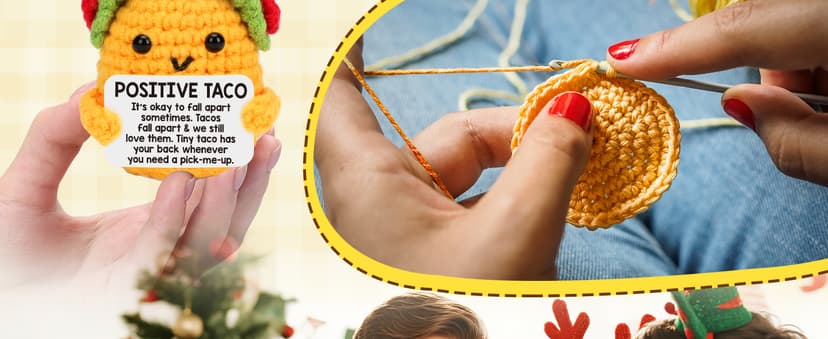 Mini Emotional Taco Support Funny Birthday Gifts for Women Men Mom Dad Husband Daughter Sister Friend Coworker Inspirational Relaxation Gifts Positive Crochet Animals Party Favors Christmas Stuffer