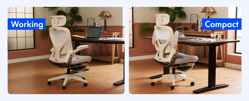 FLEXISPOT Foldex Ergonomic Office Chair, Folding Chair for Small Spaces with Lumbar Support, Flip-up Armrests, 3D Headrest, Desk Chairs with Footrest for Work,Video Game,Gift (Foam Seat, Pink)