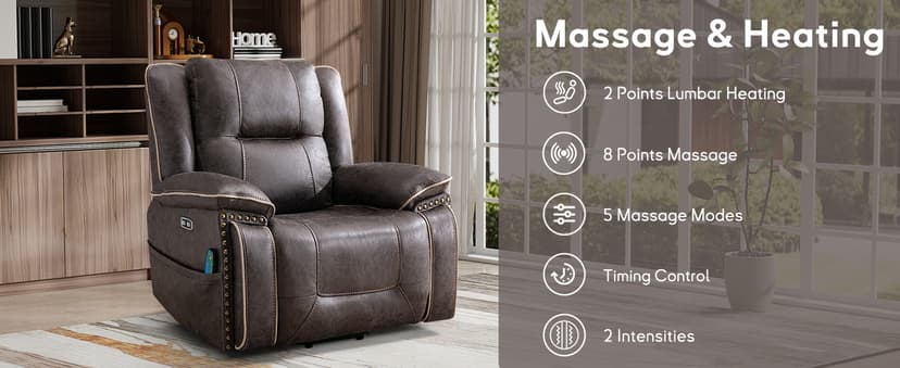 Bonzy Home Power Lift Recliner Chair for Elderly with Massage and Heating, Dual Motor Faux Leather Lift Chair with Spacious Seat, 2 Cup Holders, Adjustable Headrest (Grey Brown)
