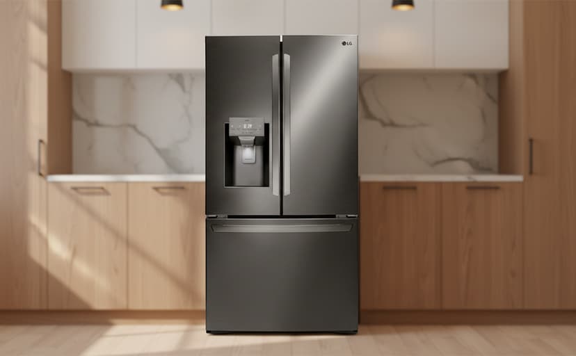 LG 28 Cu. Ft. Smart French Door Refrigerator with Dual Ice Maker, Door Cooling+, Wi-Fi Connectivity, and PrintProof Black Stainless Steel Finish