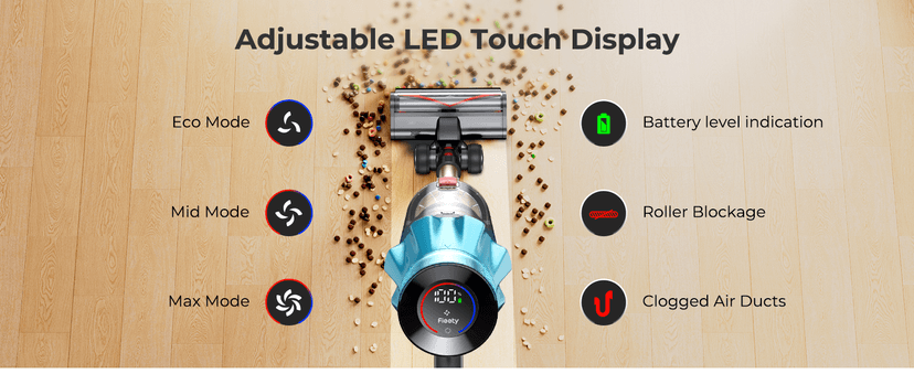 Cordless Vacuum Cleaner 600W/50Kpa, Stick Vacuum Cleaners 65 Mins Max Runtime with Charging Dock, Self-Standing Handheld Vacuum with Touch Display, 6-in-1 Vacuum Cleaner for Carpet/Hard Floor/Pet Hair