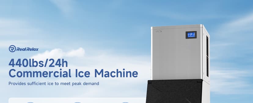 Real Relax Commercial Ice Maker 440 lbs/24H with 330 lb Storage Bin, ETL Approved Commercial Ice Machine with Automatic Self-Cleaning, LCD Display – for Restaurant, Bar, Hotel, Café