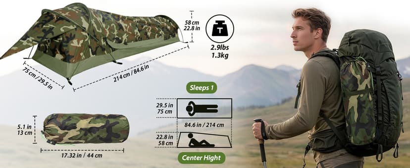 GEERTOP Ultralight Single Person Bivy Tent for Camp Waterproof 1 Man Tent for Camping Hiking Backpacking Hunting Outdoor Survival Gear - Easy Set Up