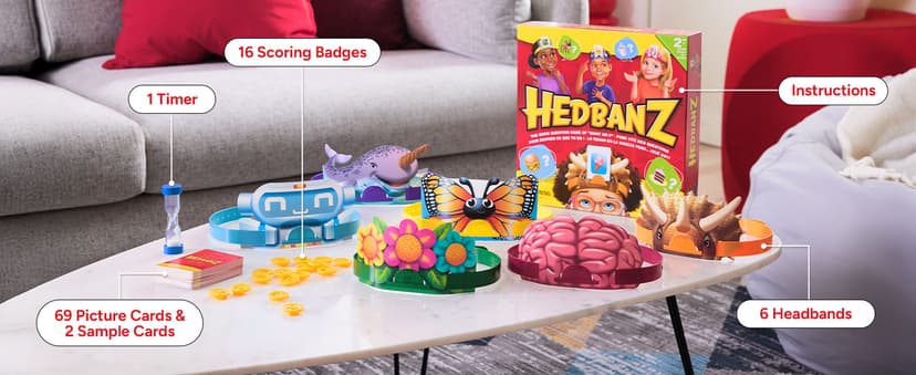 Spin Master Games, Hedbanz 2023 Edition with New Cards, Picture Guessing Board Game, for Family & Kids, 2-6 Players, for Ages 6 & Up