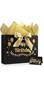 JMANNI Gift Bag, 1PCS Gift Bags Large with Ribbon and 1 Greeting Cards 2 Tissue Paper, Portable Paper Gift Bag with Handles, Birthday Gift Bags,Present Bags for Wedding Party Mothers Day
