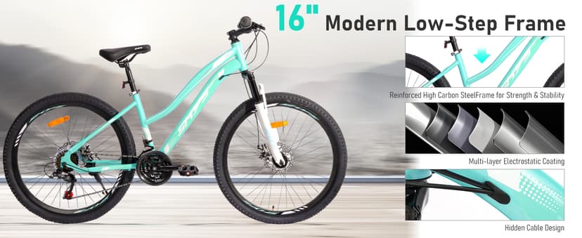 24/26 Inch Mountain Bike for Women & Girls, Twist Shifter, Dual Disc Brakes, Lockout Fork, 2.35" All Terrain Tires, Low Step Steel Frame, 85% Pre-Assembled