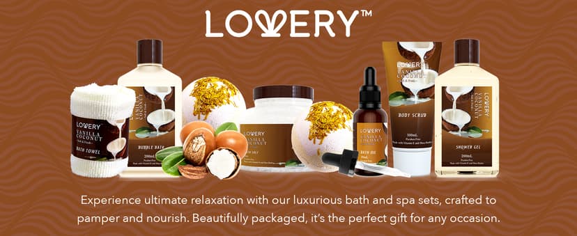 Gifts For Women Gift Basket for Women– 9 Piece Set of Vanilla Coconut Home Spa Set, Includes Fragrant Lotions, Extra Large Bath Bombs, Coconut Oil, Luxurious Bath Towel & More