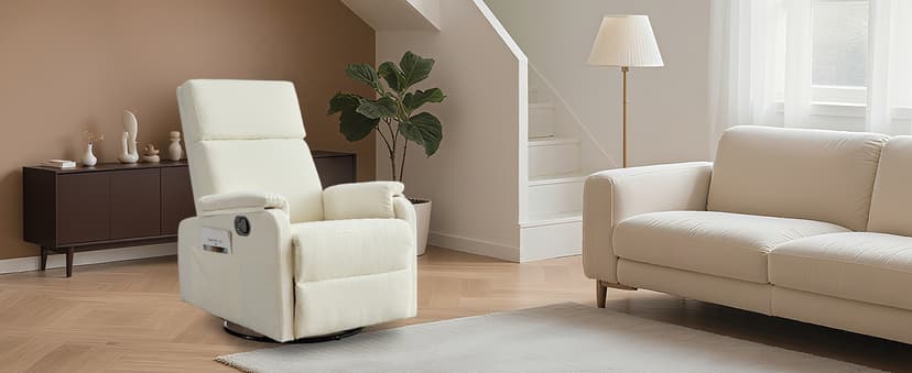 Korser Recliner Chair, Swivel Rocking Recliner Chair for Adults, Glider Rocking Chair, Small Nursery Chair Recliner for Living Room, Reclining Chair with Modern-Designed Armrests, Chenille, Beige