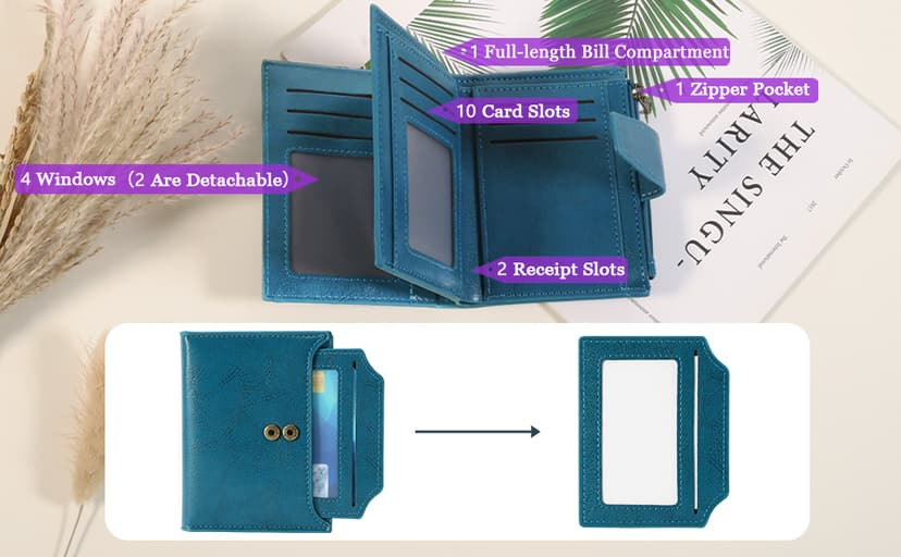 Airkit Small Wallet Women RFID Blocking Soft Leather Bifold Compact Card Holder Wallet for Women with Zipper Coin Pocket 4 ID Window