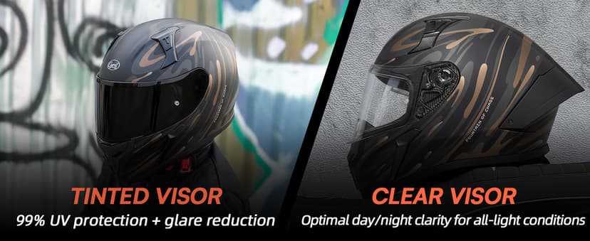 CYRIL Full Face Motorcycle Helmet DOT Approved for Adults Men Women, Motorbike Street Bike Racing Helmet with Tinted & Extra Clear Tool-Free Swappable Visors, Includes Storage Bag
