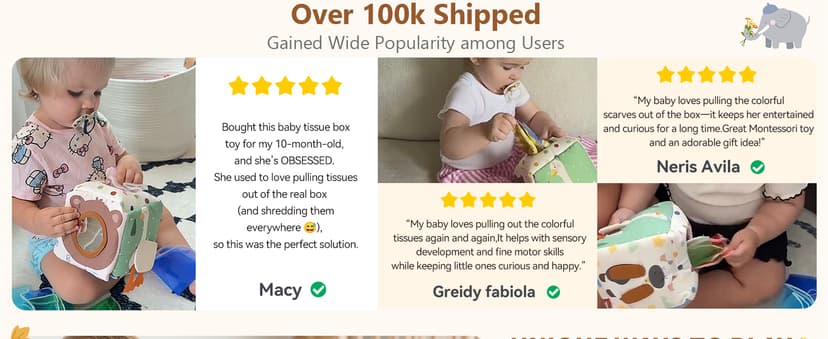 Youuys Baby Tissue Box Toy for Babies 6-12 Months, Montessori Sensory Toys for 1 Year Old Boy, Infant Toy with Crinkle Tissues & Fine Motor, for 6 9 12 18 Months Old Kids 1st Birthday B0DB454GQM