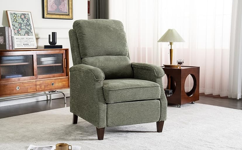 VKNOW Recliner Chair, Fabric Recliner with Soft Armrest, Home Theater Seating with Adjustable Push Back and Lumbar Support, Single Sofa for Adults, Lounge Chair for Living Room, Bedroom(Green)