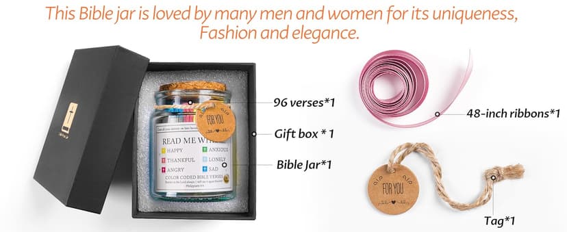 Bible Verse Jar, Read Me When Bible Verses Jar for Emotions and Feelings, Christian Gifts for Women, Men, Birthday Gifts for Mom,Graduation Gift for Her, Prayer Cards Comes With A 48-inch Ribbon Bow