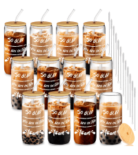 12 Set Employee Appreciation Gifts, Inspirational Thank You Gift for Team, Teacher, Nurse, Coworkers, Employees, Staff - Employee Christmas Gifts, 20oz Glass Cups with Lids and Straws (Mixed)