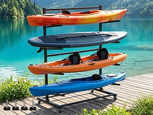 Kayak Storage Rack with Wheel, Adjustable Kayak Racks, Carbon Steel Water Sport Watercraft Storage Rack for Canoes or Surfboards