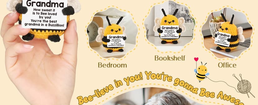 LEJIAJINW Emotional Handmade Bee Gifts for Grandma Christmas Grandmother Gigi Nana Birthday Gift for Women, Funny Mothers Day, Easter Egg Stuffers Tiny Positive Bee for Grammy Granny Valentines