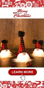 Juegoal Christmas Plush Gnomes, 9 Inch Lighted Handmade Mini gnome Scandinavian, Light Up Swedish Tomte Elf Holiday Present, Battery Operated Xmas Gifts Table Ornaments Dinner Party Supplies, Set of 3