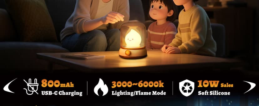 Cute Chibi Flame Lamp, Anime Cozy Lights, Retro Rechargeable Night Light, Decor, Cute Desk Accessories, Gifts.