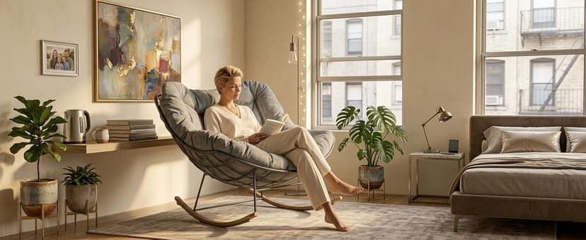 Grand patio Outdoor Rocking Chair, Oversized Papasan Rocking Chair with Thick Cushion, Indoor Outdoor Cozy Rocker for Balcony, Living Room, Patio, Gray