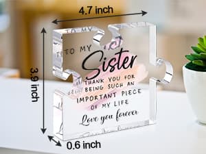 LukieJac Sister Gifts from Sister - Unique Sister Birthday Acrylic Puzzle-Shaped Plaque Desk Decorations Present for Sister Thanksgiving Christmas Wedding from Sister Brother