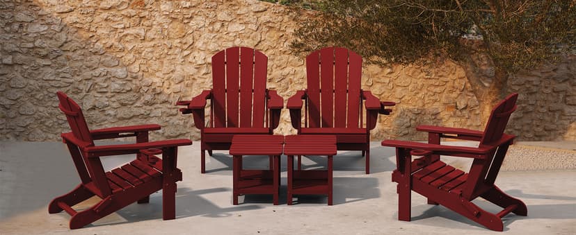 SERWALL Adirondack Chair with Cup Holders - Composite Adirondack Chairs Set of 2 HDPE Outdoor Chairs All Weather Use- Dark Red