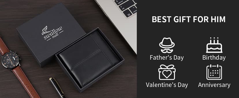 Swallowmall Mens Wallet Rfid Blocking Leather Wallet for Men Bifold Wallets with 1 ID Window 16 Card Slot
