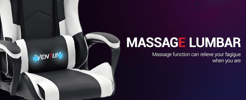 Gaming Chair PU Leather Massage PC Video Game Chair with Lumbar Support for Men Women, Home Office, Height Adjustable, Ergonomic, High Back, White