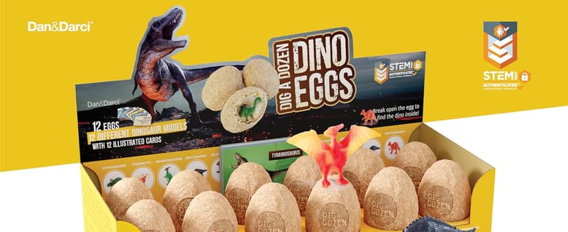 Dan&Darci Dig a Dozen Dino Egg Kit for Kids - Dinosaur Toys Gift 3-12 Year Old - 12 Eggs & Surprise Dinosaurs - Basket Stuffers - Science STEM Activities - Boy Toy Party Gifts for Boys & Girls
