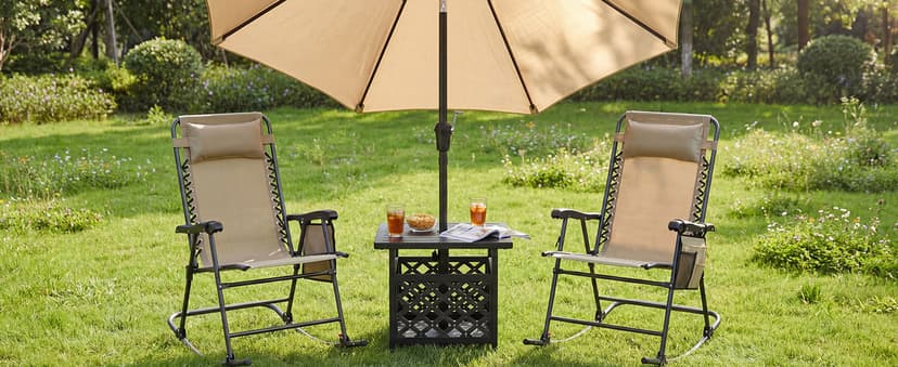 Yaheetech 26in Rocking Chair Outdoor Zero Gravity Folding Chairs Rocking Chairs Foldable Outdoor Reclining Lounge Chair for Outside Lawn with Cupholder/Pillow Ergonomic Design for Rest, Beige