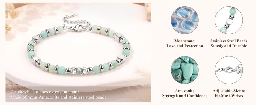 Christmas Birthday Valentines Mothers Day Graduation Gifts Natural Stone Stainless Steel Beads Bracelets Gifts for Women Moonstone Bracelet, Amazonite Imperial Jasper Bracelets B0D5B42N13