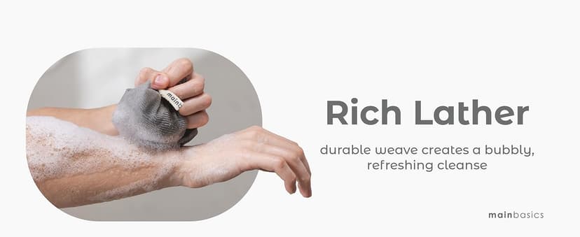 MainBasics Exfoliating Shower Towel - Japanese Nylon Bath Towel and Body Washcloth, Quick-Dry, Durable, Deep Exfoliation (Set of 3, Earthy Love)