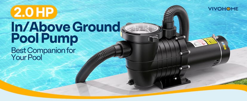 VIVOHOME 2.0HP Pool Pump - 115V/230V Self-Priming Motor - In/Above Ground - 6800GPH Energy Efficient - 1.5", 2", and 1.25"-1.5" Connectors w/Strainer Basket