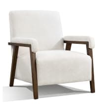 IOMOR Mid Century Modern Accent Chair with Solid Wood Frame Linen Fabric, Upholstered Living Room Chairs with Lumbar Cushion Padded Arms, Reading Armchair for Bedroom (1, Warm Beige)