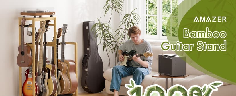 Amazer Guitar Stand, Guitar Rack for Acoustic, Bass, Electric Guitar, Multi Guitar Display Stand Adjustable Bamboo Guitars Holder, Multiple Guitar Stands Floor, for Home Music Studio